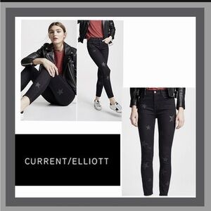Current/Elliott Black Stiletto in Vineland with Star-Print Skinny Jeans Size 28